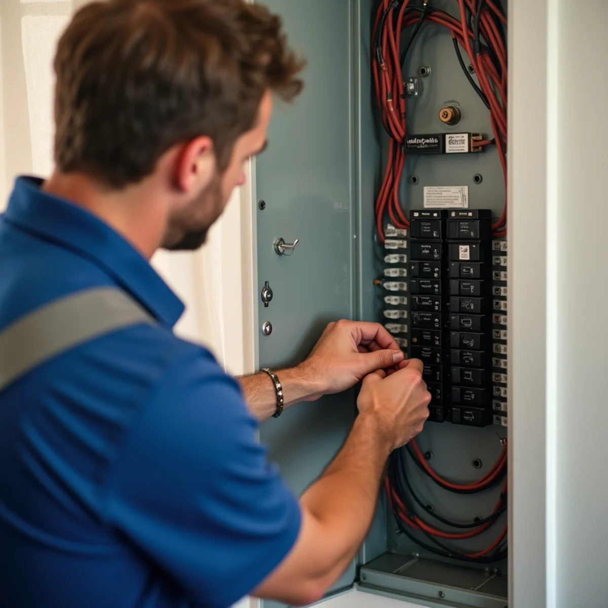 Switching off breaker switches in main electrical panel before entering flooded area