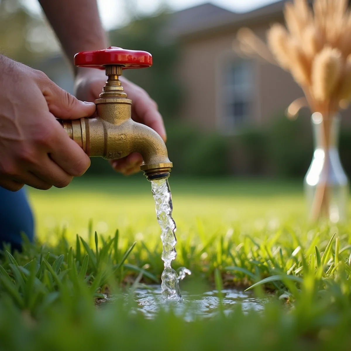 Opening outdoor hose bib to drain residual pressurized water from plumbing lines