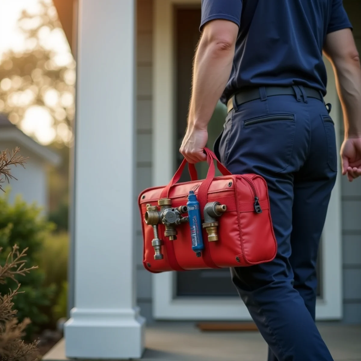 Licensed Texas emergency plumber arriving with professional pipe crimping tools